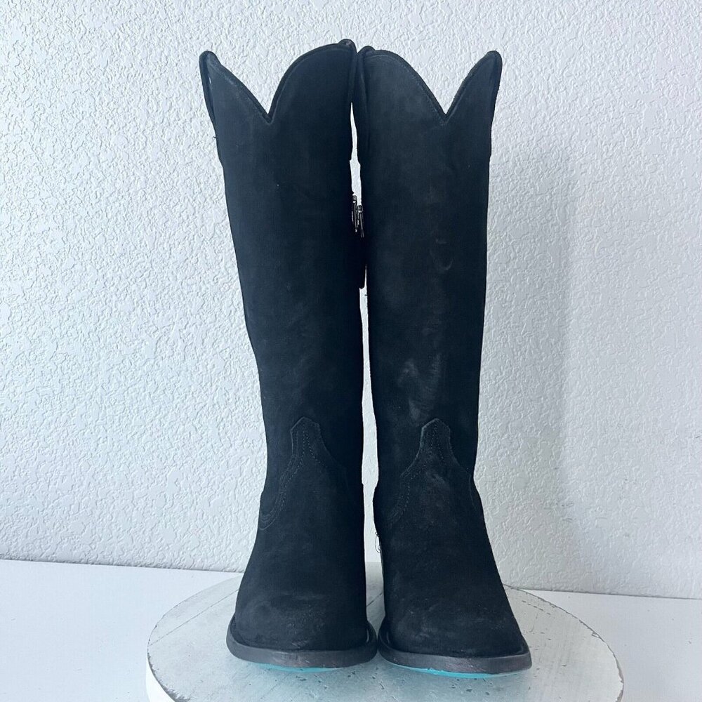 Lane PLAIN JANE Womens Cowboy Boots 8 Black Suede Western Style Cowgirl 16" Tall - Picture 7 of 14